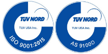 Our quality management system is certified by TUV USA to ISO 9001:2015
and AS9100D.